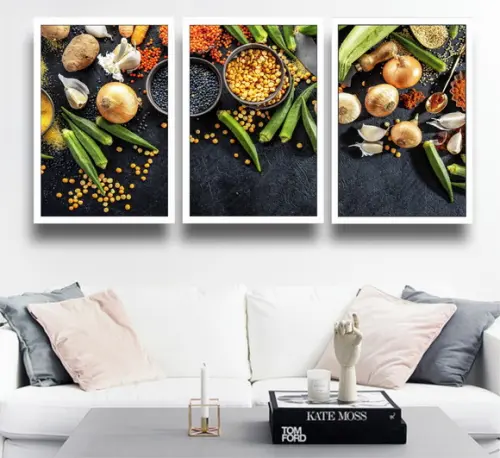 3 Quadros Decorativos Tempero Gastronomia Culinária Molduras