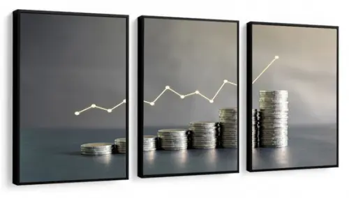 3 Quadros Escritório Contabilidade Moedas Decoração Moldura