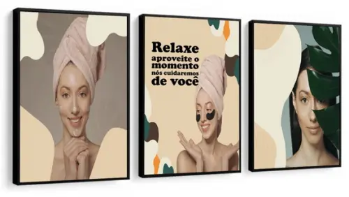 3 Quadros Estética Salão Frases Decoração Depilação Moldura