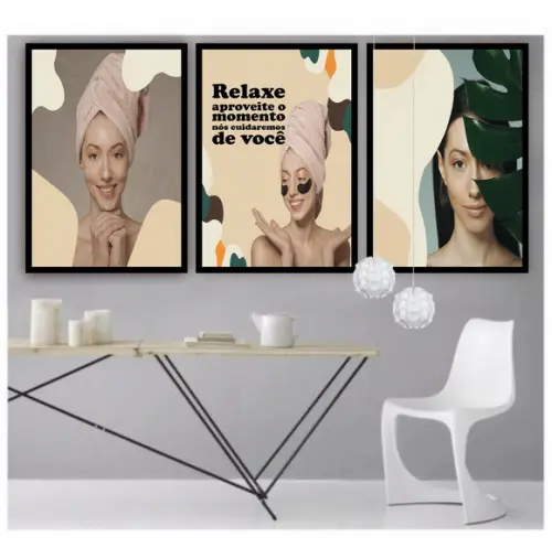 3 Quadros Estética Salão Frases Decoração Depilação Moldura