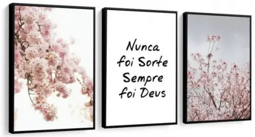 3 Quadros Flor Cerejeira Frases Gratidão Decoração Molduras