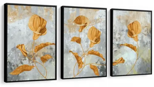 3 Quadros Flores Amarelas Copo De Leite Decoração Molduras