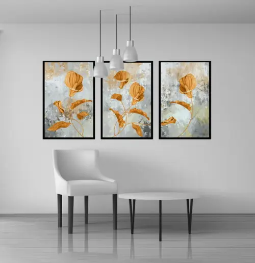 3 Quadros Flores Amarelas Copo De Leite Decoração Molduras