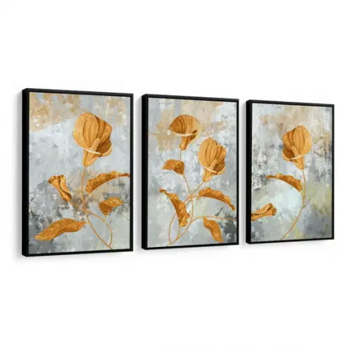 3 Quadros Flores Amarelas Copo De Leite Decoração Molduras