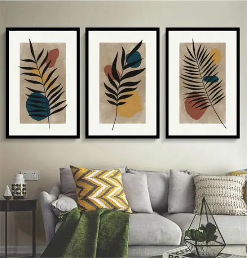 3 Quadros Flores Desenho Abstrato Moderno Decoração Molduras
