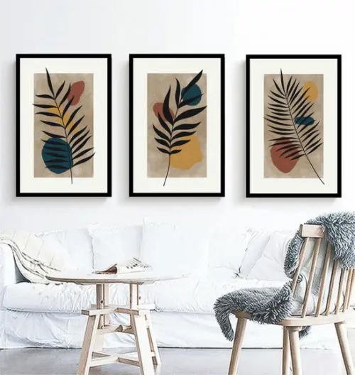 3 Quadros Flores Desenho Abstrato Moderno Decoração Molduras