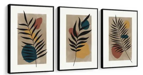 3 Quadros Flores Desenho Botânico Abstrato Decoração Moldura