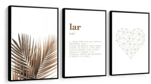 3 Quadros Folhagem Lar Significado Coração Decoração Moldura