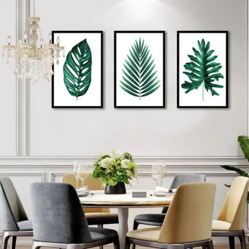 3 Quadros Folhagem Verde Botânico Decoração Conjunto Moldura