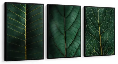 3 Quadros Folhagem Verde Botânico Dourado Decoração Molduras