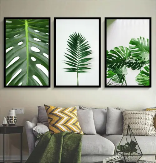 3 Quadros Folhagem Verde Monstera Decoração Botânico Moldura