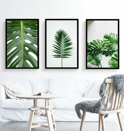 3 Quadros Folhagem Verde Monstera Decoração Botânico Moldura