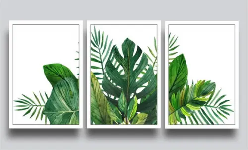 3 Quadros Folhagem Verde Tropical Monstera Decoração Moldura