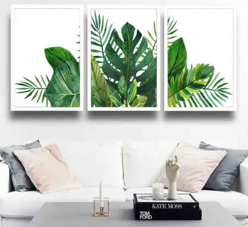 3 Quadros Folhagem Verde Tropical Monstera Decoração Moldura