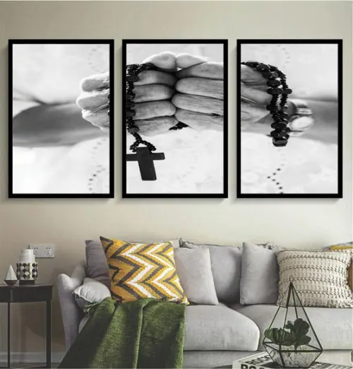 3 Quadros Jesus Cristo Fé Oração Religioso Decoração Moldura