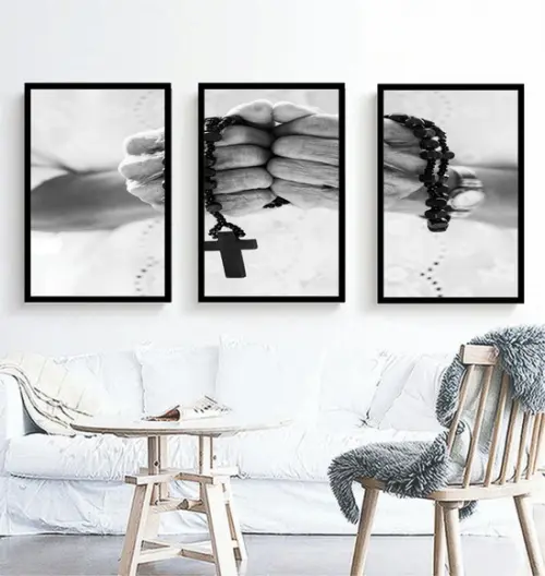 3 Quadros Jesus Cristo Fé Oração Religioso Decoração Moldura