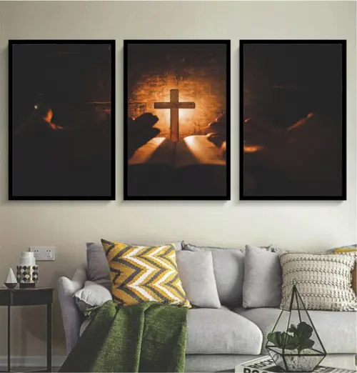 3 Quadros Jesus Cristo Religioso Decoração Conjunto Molduras