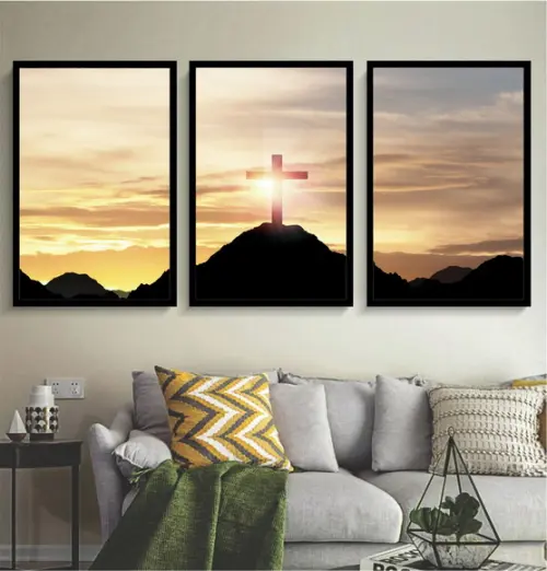 3 Quadros Jesus Cristo Religioso Oração Decoração Molduras
