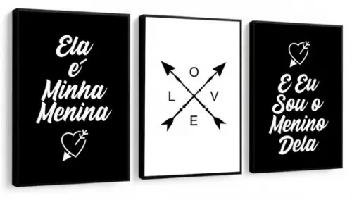 3 Quadros Love Amor Frases Decoração Quarto De Casal Moldura