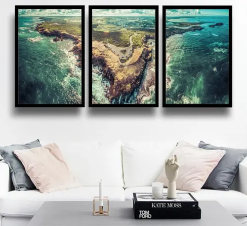 3 Quadros Mar Paisagens Natureza Decoração Conjunto Moldura