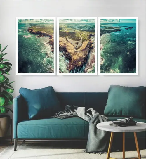 3 Quadros Mar Paisagens Natureza Decoração Conjunto Moldura