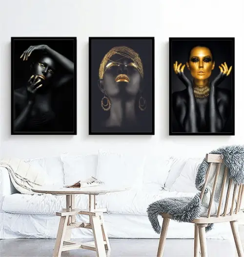 3 Quadros Mulheres As Africanas Maquiagem Decoração Molduras