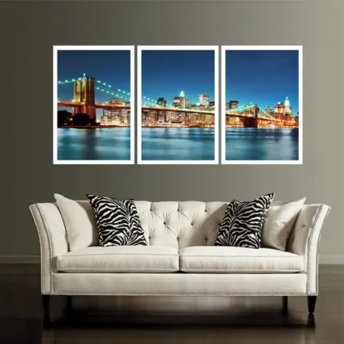 3 Quadros Nova York Cidade Ponte Brooklyn Decoração Molduras