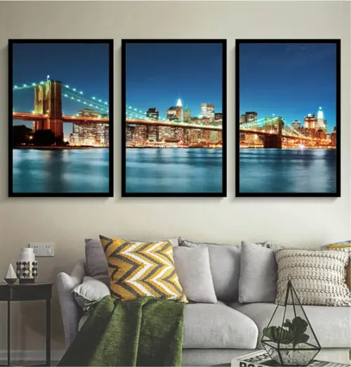3 Quadros Nova York Cidades Ponte Brooklyn Decoração Moldura