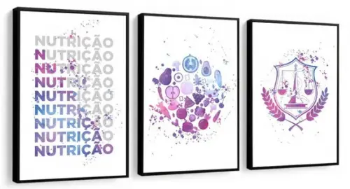 3 Quadros Nutrição Consultório Recepção Decoração Molduras