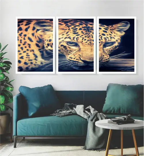 3 Quadros Onça Pintada Decoração Conjunto Conjunto Molduras