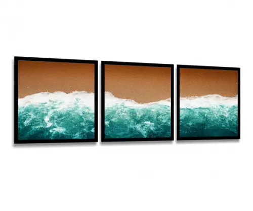 3 Quadros Paisagem Praia Decoração Conjunto Grande Molduras