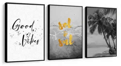 3 Quadros Paisagem Praia Praia Good Vibes Decoração Moldura