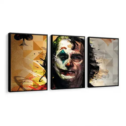 3 Quadros Personagem Coringa Decoração Cinema Filme Molduras