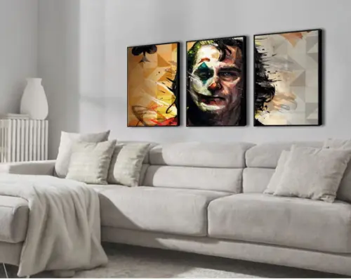 3 Quadros Personagem Coringa Decoração Cinema Filme Molduras