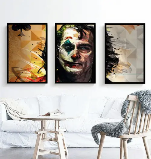 3 Quadros Personagem Coringa Decoração Cinema Filme Molduras
