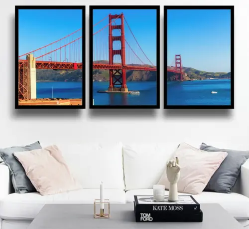 3 Quadros Ponte Golden Gate São Francisco Decoração Moldura