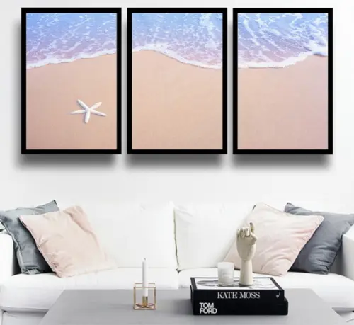3 Quadros Praias Estrela Do Mar Decoração Paisagem Moldura