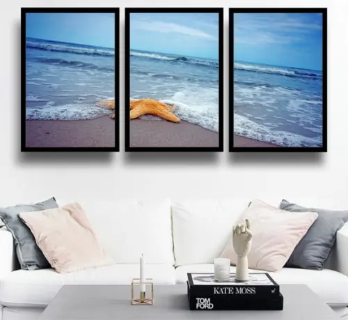 3 Quadros Praias Estrela Do Mar Paisagem Decoração Moldura