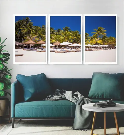 3 Quadros Praias Paisagem Maldivas Decoração Resort Moldura