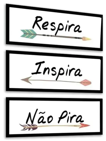 3 Quadros Respira Inspira Não Pira Frases Decoração Moldura