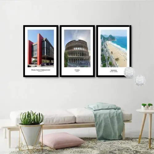 3 Quadros Rio De Janeiro São Paulo Roma Decoração Moldura