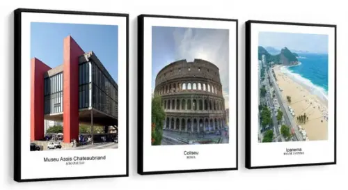 3 Quadros Rio De Janeiro São Paulo Roma Decoração Moldura