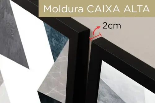 Kit 2 Quadros Abstrato Geométrico Azul Decoração com Moldura