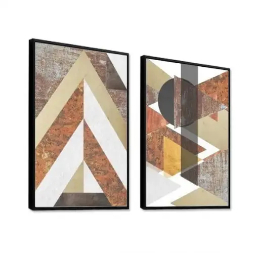 Kit 2 Quadros Abstratos Marrom Decoração Geométrico Molduras