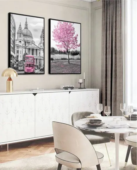 Kit 2 Quadros Arvore Rosa Cidades Londres Decoração Moldura