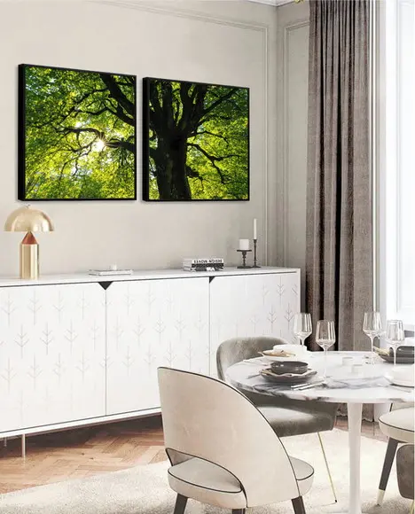 Kit 2 Quadros Arvore Verde Folhagem Decoração Com Molduras