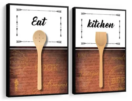 Kit 2 Quadros Casa Cozinha Restaurante Decoração Com Moldura