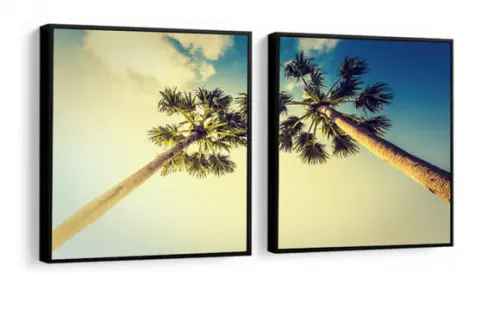 Kit 2 Quadros Coqueiros Praia Decoração Palmeira Molduras