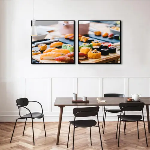 Kit 2 Quadros Cozinha Japonesa Sushi Decoração Com Molduras