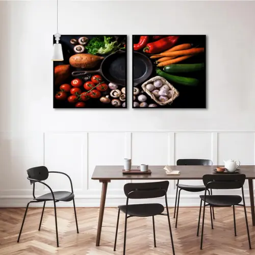 Kit 2 Quadros Cozinha Restaurante Legumes Decoração Molduras